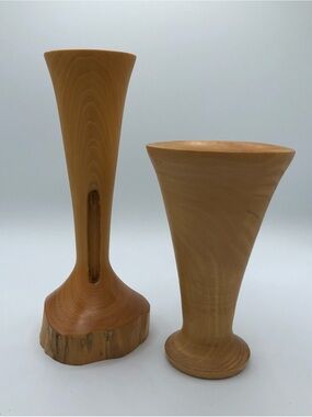 Set of 2 Natural Wood Decorative Vase